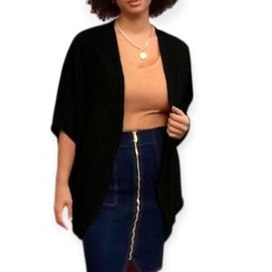 EZ By Nina Leonard Drapped Cocoon Cardigan Sz L Black